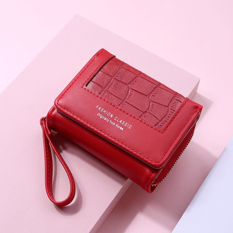 Large Capacity Multi-Card Zipper Tri-Fold Coin Purse