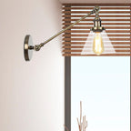 Industrial Conical Wall Lamp 1 Light Clear Glass Lighting in Black/Bronze/Brass, 8"/12" L Arm