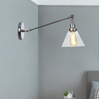 Industrial Conical Wall Lamp 1 Light Clear Glass Lighting in Black/Bronze/Brass, 8"/12" L Arm