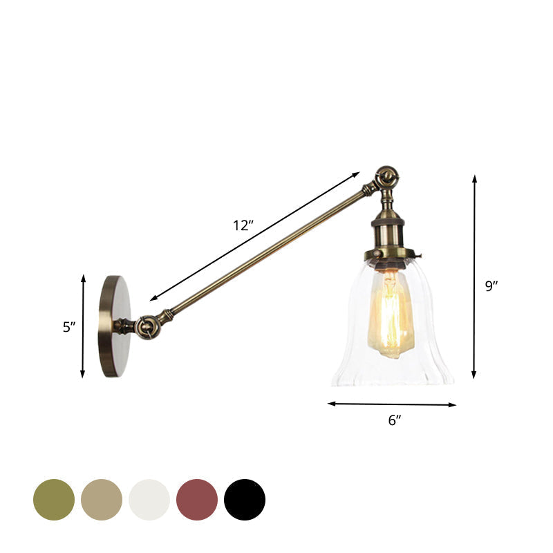 Black/Bronze/Brass 1 Light Wall Lighting Unit Vintage Clear Glass Bell Wall Lamp with Arm, 8"/12" Long