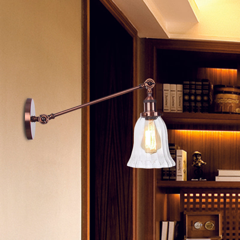 Black/Bronze/Brass 1 Light Wall Lighting Unit Vintage Clear Glass Bell Wall Lamp with Arm, 8"/12" Long