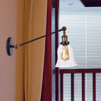 Black/Bronze/Brass 1 Light Wall Lighting Unit Vintage Clear Glass Bell Wall Lamp with Arm, 8"/12" Long