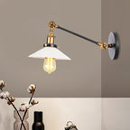 Industrial Conical Wall Lamp 1 Light Opal Glass Wall Lamp in Black/Copper/Brass with Arm, 8"/12" L