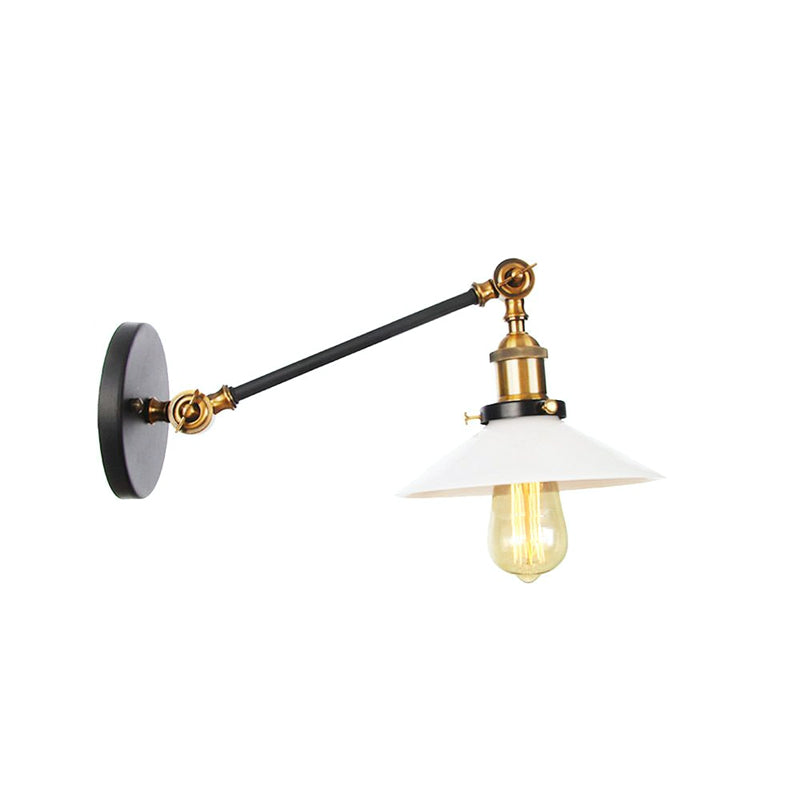 Industrial Conical Wall Lamp 1 Light Opal Glass Wall Lamp in Black/Copper/Brass with Arm, 8"/12" L