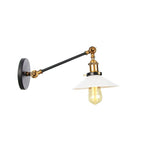 Industrial Conical Wall Lamp 1 Light Opal Glass Wall Lamp in Black/Copper/Brass with Arm, 8"/12" L