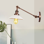 Industrial Conical Wall Lamp 1 Light Opal Glass Wall Lamp in Black/Copper/Brass with Arm, 8"/12" L