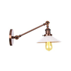 Industrial Conical Wall Lamp 1 Light Opal Glass Wall Lamp in Black/Copper/Brass with Arm, 8"/12" L
