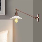 Industrial Conical Wall Lamp 1 Light Opal Glass Wall Lamp in Black/Copper/Brass with Arm, 8"/12" L