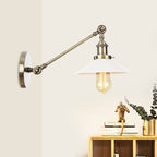 Industrial Conical Wall Lamp 1 Light Opal Glass Wall Lamp in Black/Copper/Brass with Arm, 8"/12" L