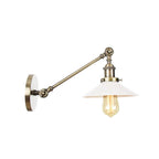 Industrial Conical Wall Lamp 1 Light Opal Glass Wall Lamp in Black/Copper/Brass with Arm, 8"/12" L