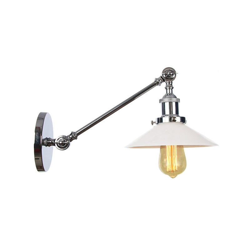 Industrial Conical Wall Lamp 1 Light Opal Glass Wall Lamp in Black/Copper/Brass with Arm, 8"/12" L