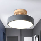 Scandinavian LED Ceiling Light with Wood | Modern Drum Shape for Hallways and Entrances | Energy-Efficient Lighting