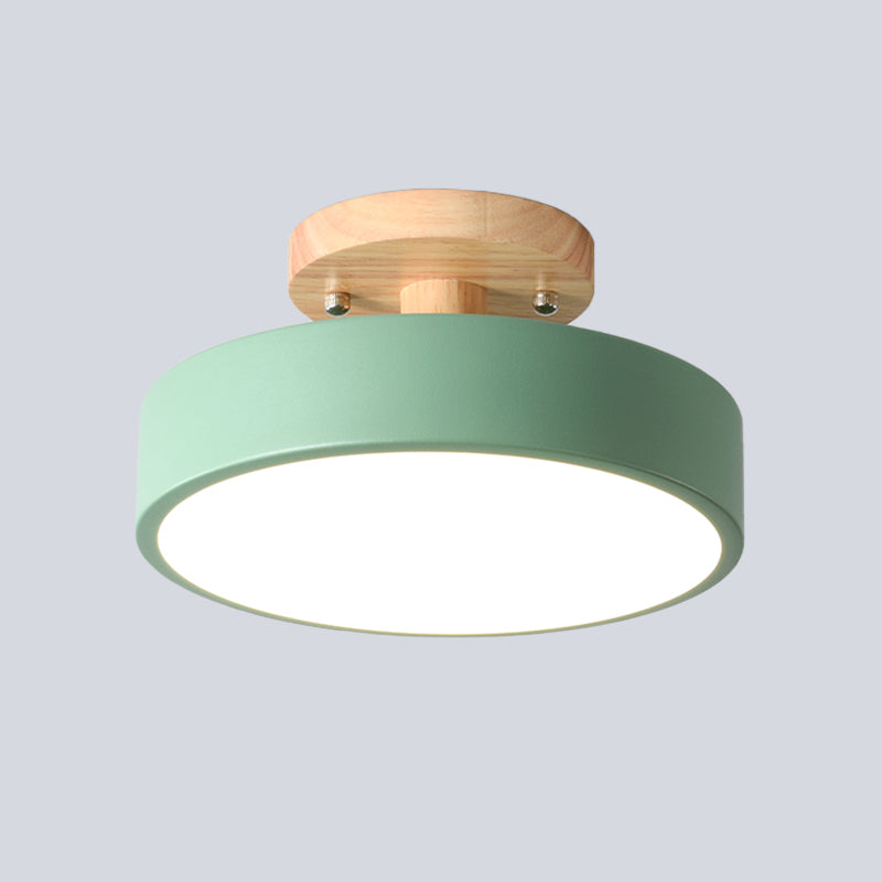 Scandinavian LED Ceiling Light with Wood | Modern Drum Shape for Hallways and Entrances | Energy-Efficient Lighting