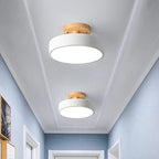 Scandinavian LED Ceiling Light with Wood | Modern Drum Shape for Hallways and Entrances | Energy-Efficient Lighting