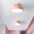 Scandinavian LED Ceiling Light with Wood | Modern Drum Shape for Hallways and Entrances | Energy-Efficient Lighting