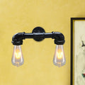 Metal Bare Bulb Wall Lamp Light Fixture Farmhouse 2-Head Coffee House Wall Mount Lamp in Black/Rust