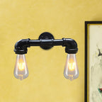 Metal Bare Bulb Wall Lamp Light Fixture Farmhouse 2-Head Coffee House Wall Mount Lamp in Black/Rust