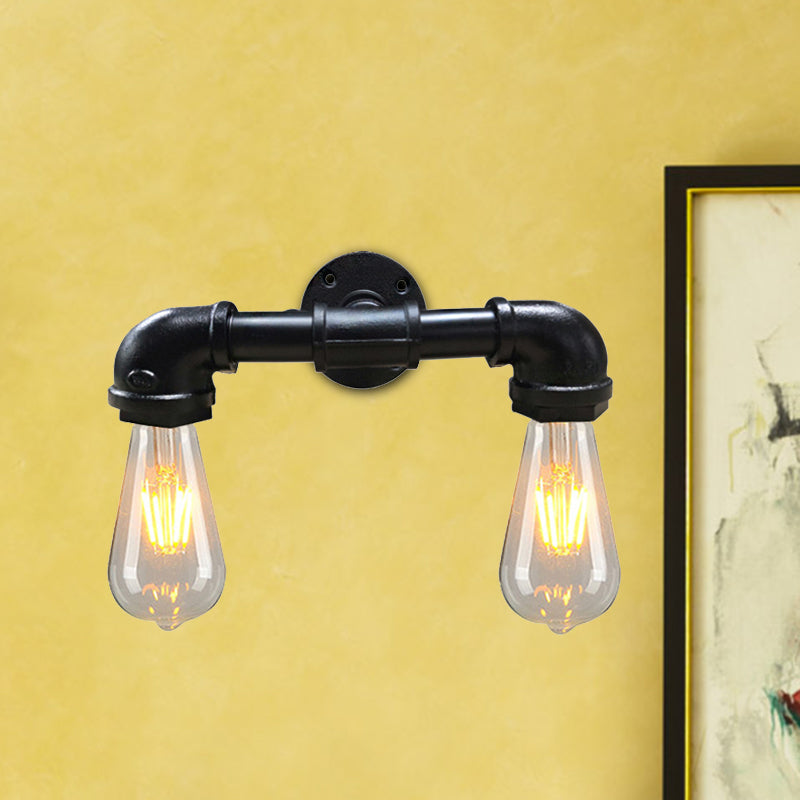 Metal Bare Bulb Wall Lamp Light Fixture Farmhouse 2-Head Coffee House Wall Mount Lamp in Black/Rust