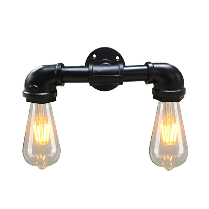 Metal Bare Bulb Wall Lamp Light Fixture Farmhouse 2-Head Coffee House Wall Mount Lamp in Black/Rust