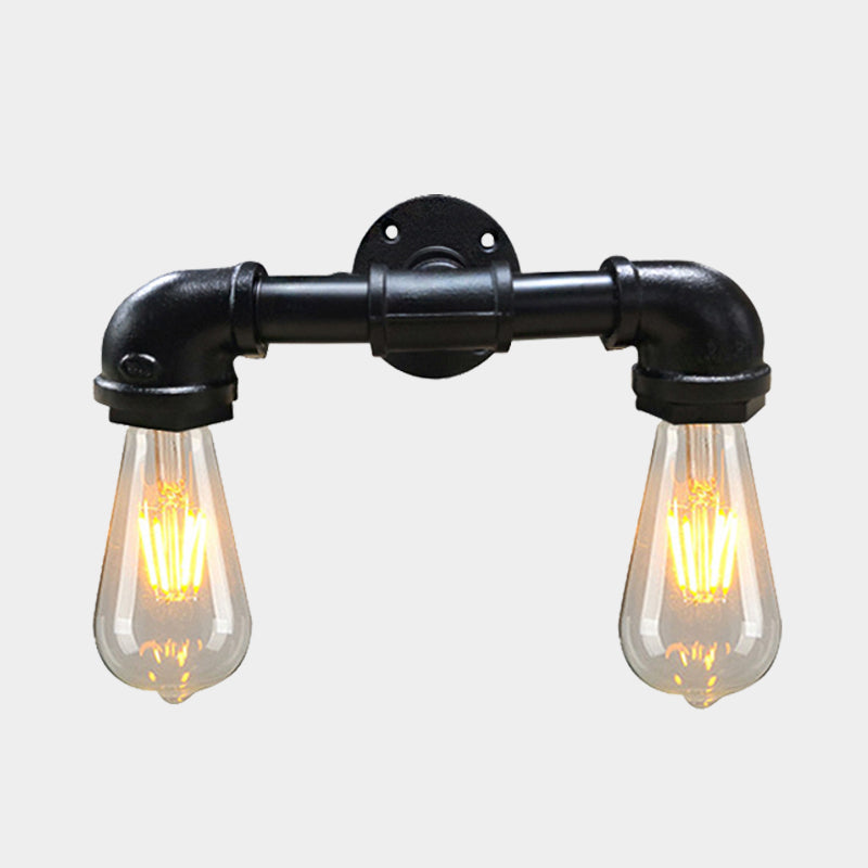 Metal Bare Bulb Wall Lamp Light Fixture Farmhouse 2-Head Coffee House Wall Mount Lamp in Black/Rust