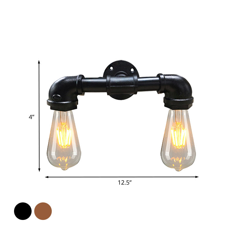Metal Bare Bulb Wall Lamp Light Fixture Farmhouse 2-Head Coffee House Wall Mount Lamp in Black/Rust
