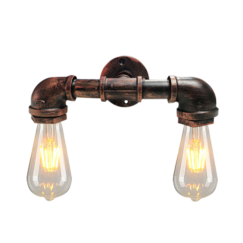 Metal Bare Bulb Wall Lamp Light Fixture Farmhouse 2-Head Coffee House Wall Mount Lamp in Black/Rust