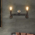 Iron Bronze Finish Wall Lamp Bare Bulb 2-Head Antiqued Sconce Lighting with Gauge Deco