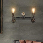 Iron Bronze Finish Wall Lamp Bare Bulb 2-Head Antiqued Sconce Lighting with Gauge Deco