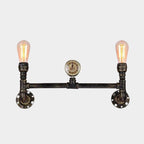 Iron Bronze Finish Wall Lamp Bare Bulb 2-Head Antiqued Sconce Lighting with Gauge Deco