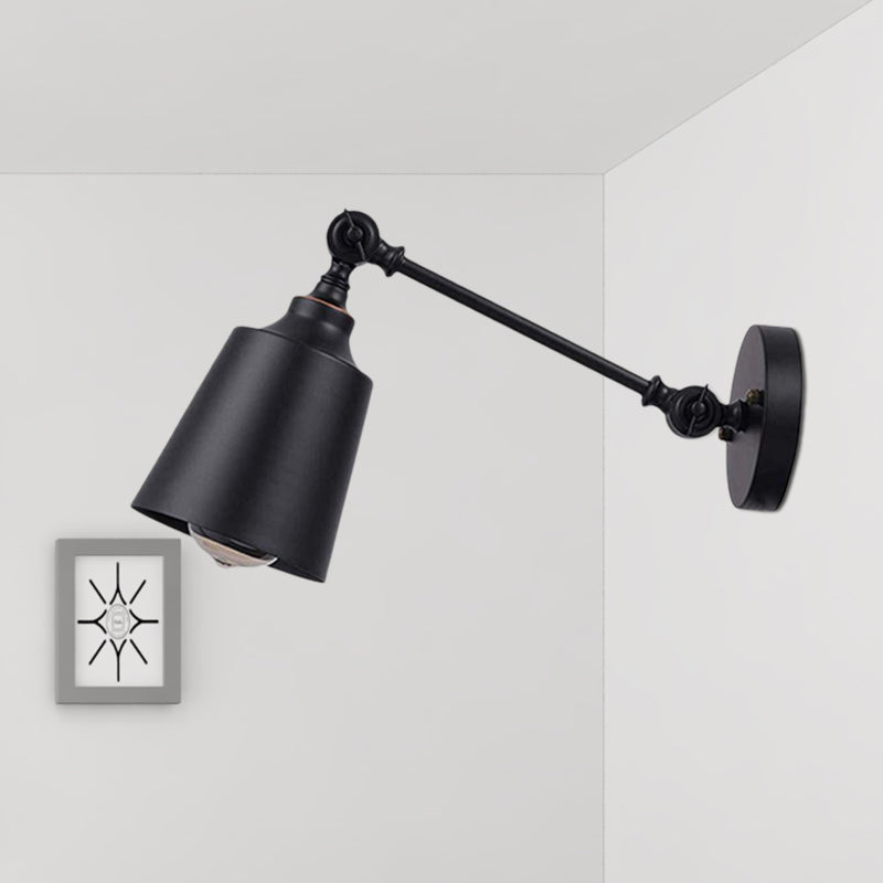Iron Bell Wall Mount Sconce Industrial 1 Head Nightstand Plug-In Wall Light Fixture in Black with Swivel Arm