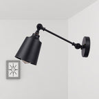 Iron Bell Wall Mount Sconce Industrial 1 Head Nightstand Plug-In Wall Light Fixture in Black with Swivel Arm