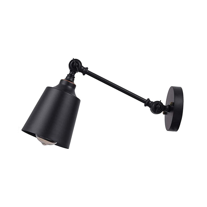 Iron Bell Wall Mount Sconce Industrial 1 Head Nightstand Plug-In Wall Light Fixture in Black with Swivel Arm