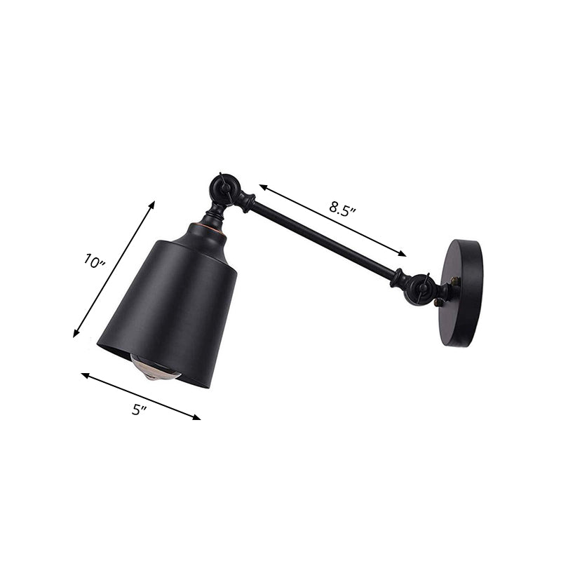 Iron Bell Wall Mount Sconce Industrial 1 Head Nightstand Plug-In Wall Light Fixture in Black with Swivel Arm