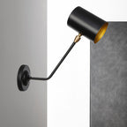 Metal cylindrical wall lamp sconce industrial 6"/10" high 1-light bedroom wall lamp fixture in black with sloping arm