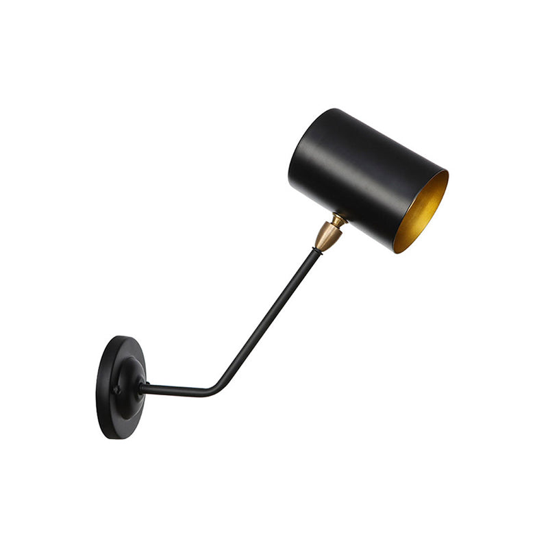 Metal cylindrical wall lamp sconce industrial 6"/10" high 1-light bedroom wall lamp fixture in black with sloping arm