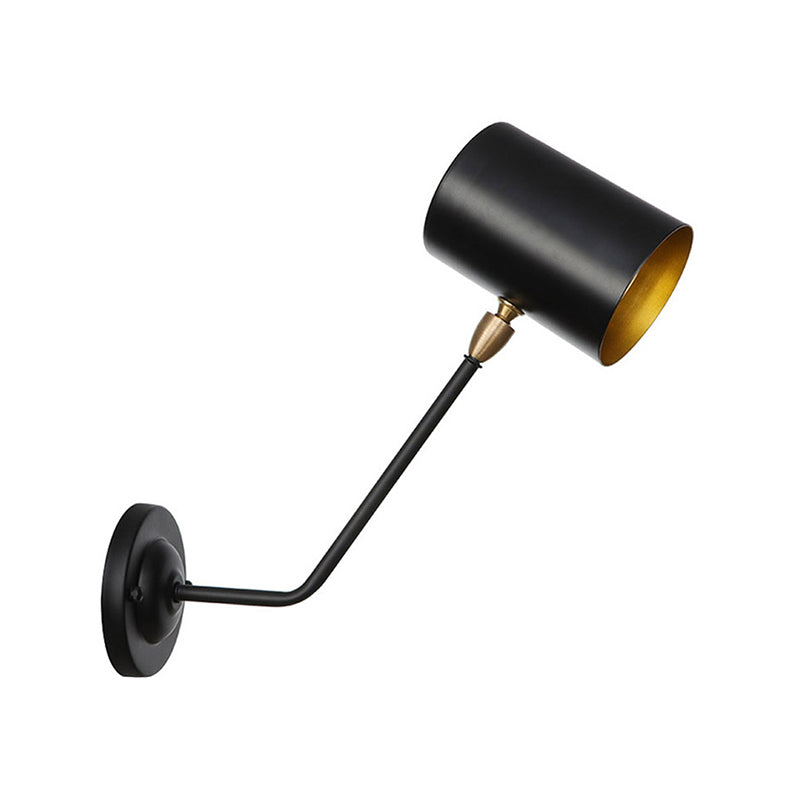 Metal cylindrical wall lamp sconce industrial 6"/10" high 1-light bedroom wall lamp fixture in black with sloping arm