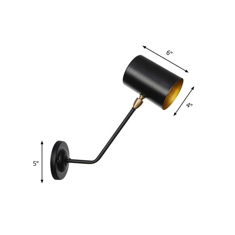 Metal cylindrical wall lamp sconce industrial 6"/10" high 1-light bedroom wall lamp fixture in black with sloping arm