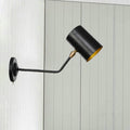 Right Angle Arm Iron Wall Light Vintage 1-Light Study Room Wall Mount Fixture in Black with Cylinder Shade, 6"/10" H