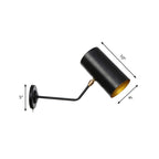 Right Angle Arm Iron Wall Light Vintage 1-Light Study Room Wall Mount Fixture in Black with Cylinder Shade, 6"/10" H
