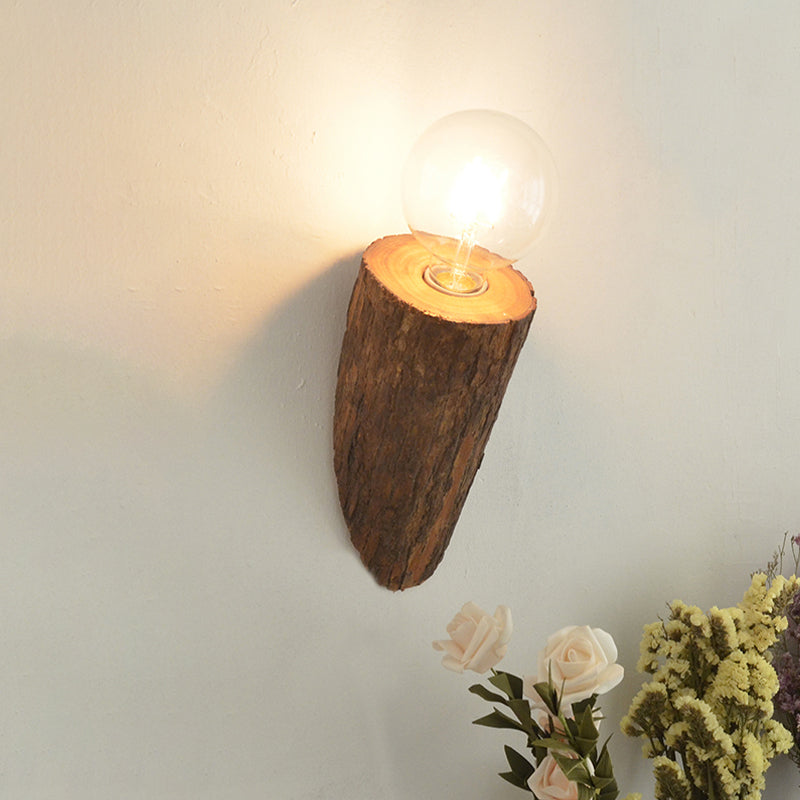 Shaped tube wood wall lighting unit country house 1-head living room wall-mounted wall lamp in brown