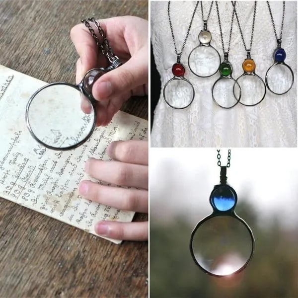Necklace with magnifying pendant
