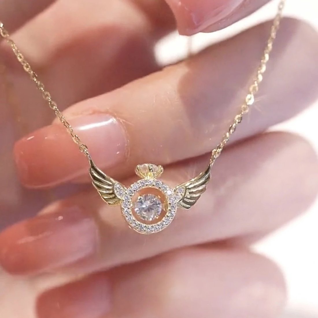 Angel Wings Necklace – Titanium Steel Pendant with Strass