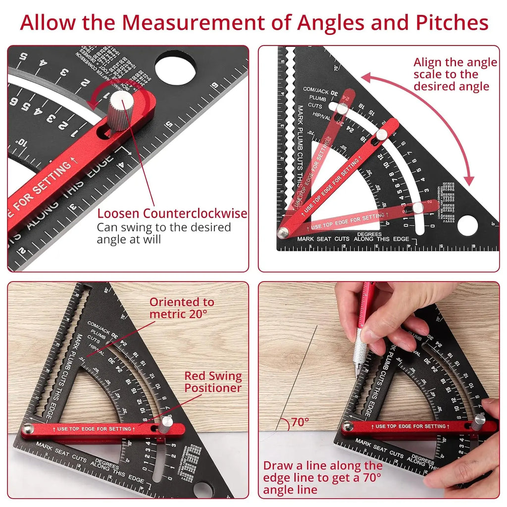 Pro-Adjustable 7" Speed Rafter Square - Multi-Functional Woodworking Layout Tool with Precision Positioner