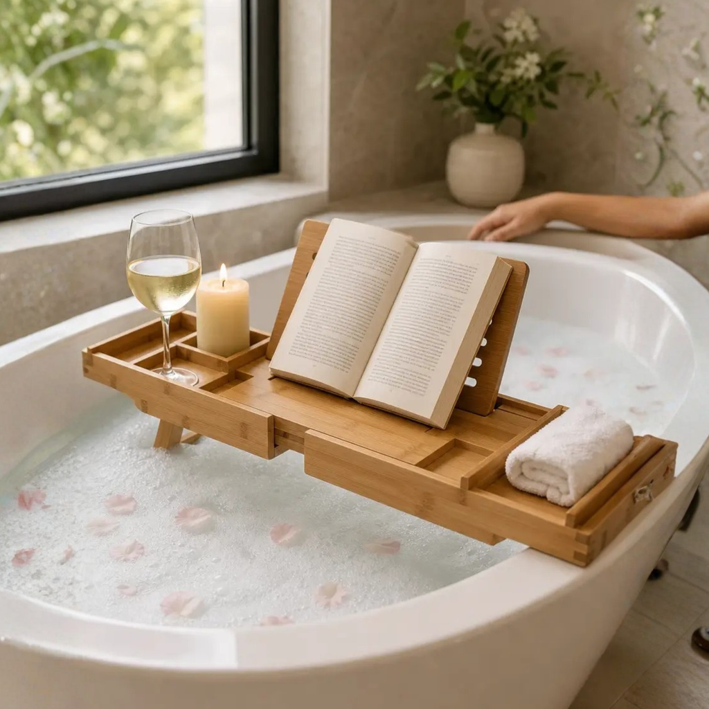 Expandable Bamboo Bathtub/ Caddy Tray with Stands