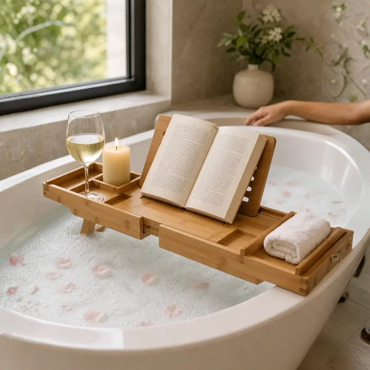 Expandable Bamboo Bathtub/ Caddy Tray with Stands