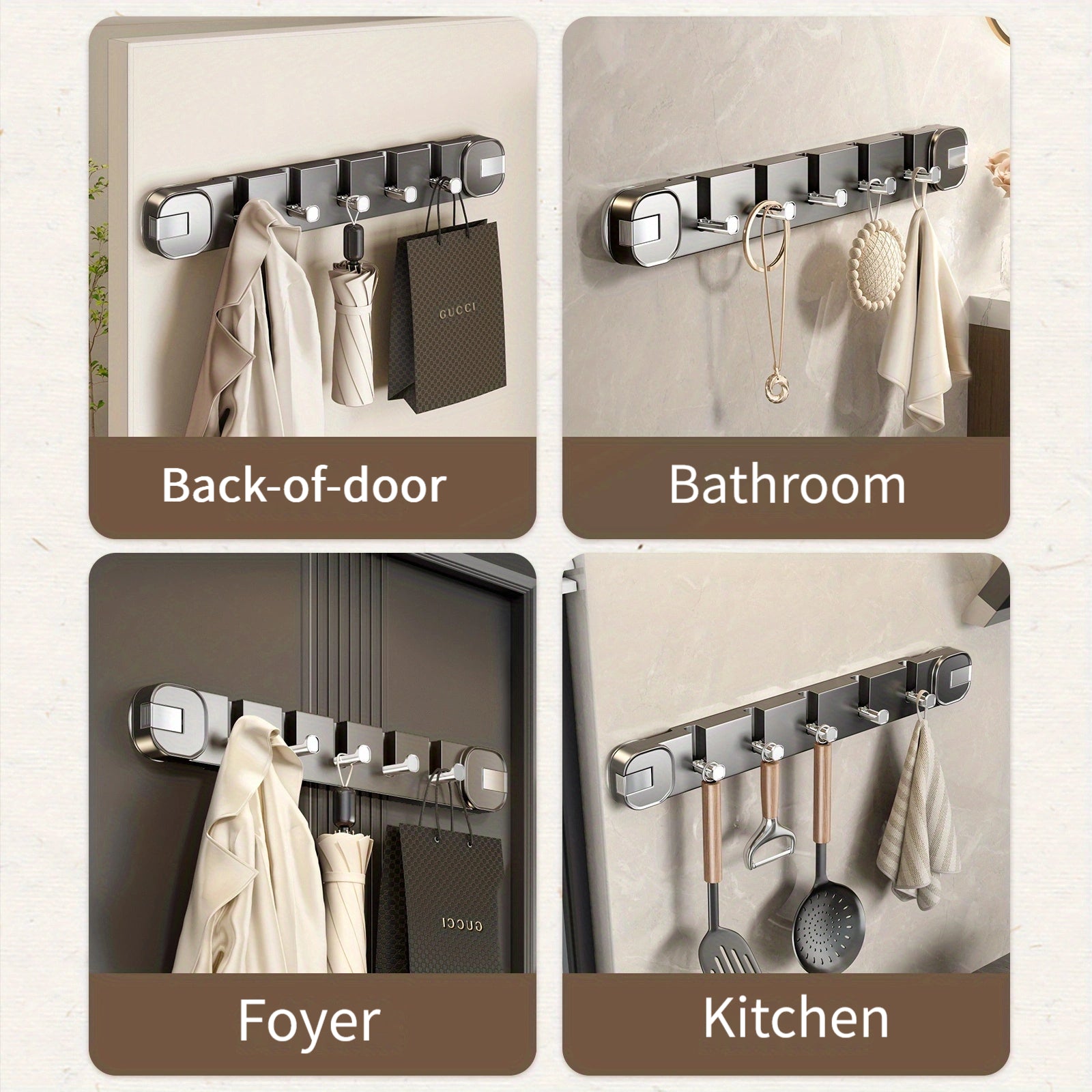 Wall Hook Panel Without Drilling – OrganiserenPlus Hidden 5-Hook Rack