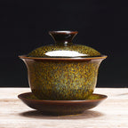 Vintage Kiln Ceramic Gaiwan Sancai Tea Cup Tea Cup and Saucer with Lid