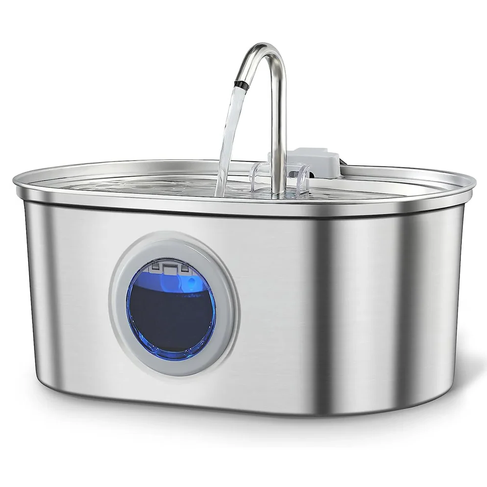 Ultra-Quiet Stainless Steel Pet Water Fountain with Triple Filtration System - 108.2oz Capacity for Cats and Dogs