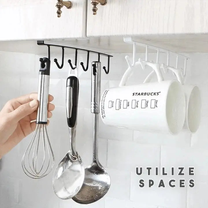 Under-cabinet hook strip – space-saving kitchen storage with 6 hooks