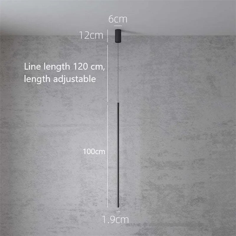 Pendant Light Slim Black Metal Bedroom Lamp